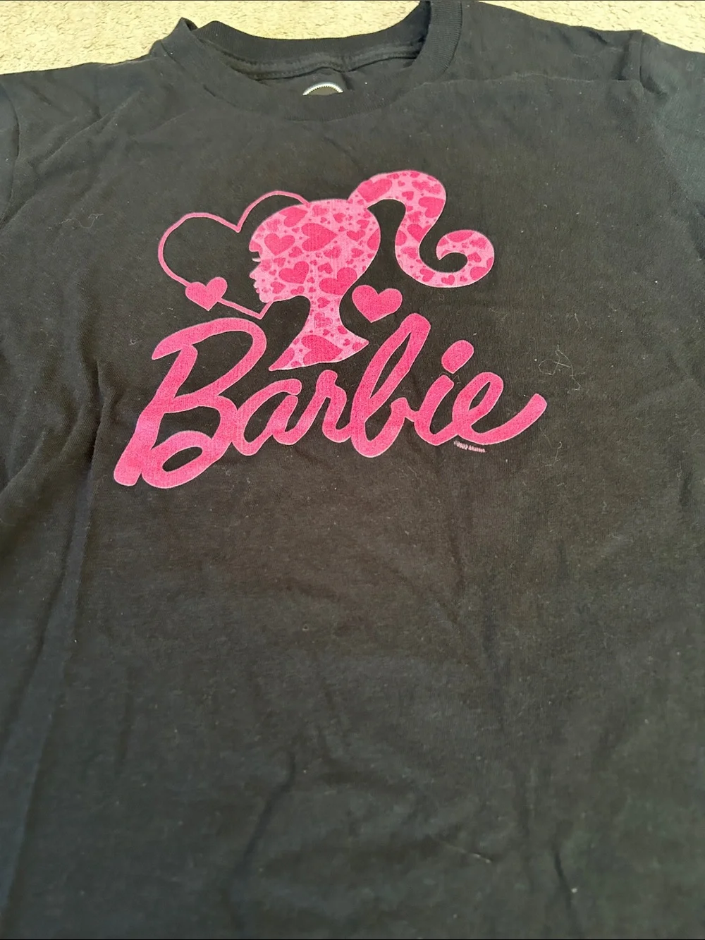 Mattel Barbie Black Tee with Pink Logo and Silhouette